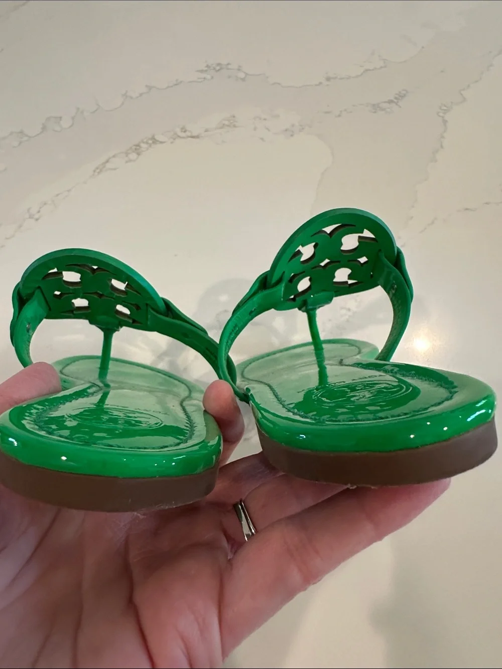 Tory Burch Green Patent Leather Miller Sandals Size 6